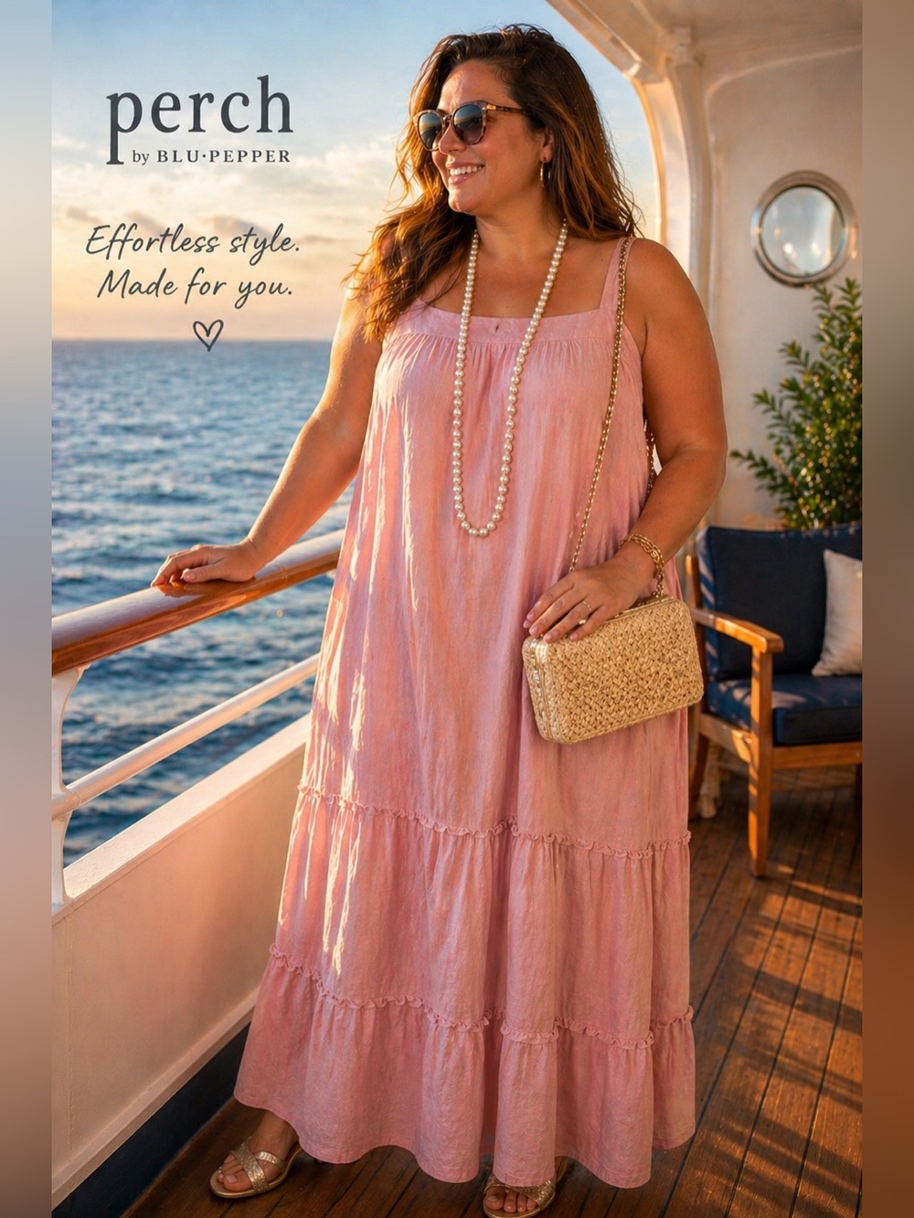 Perch,BP Blush Boho,Tiered Maxi Dress Flowy Lined Relaxed Plus,Lovely Size 3XL